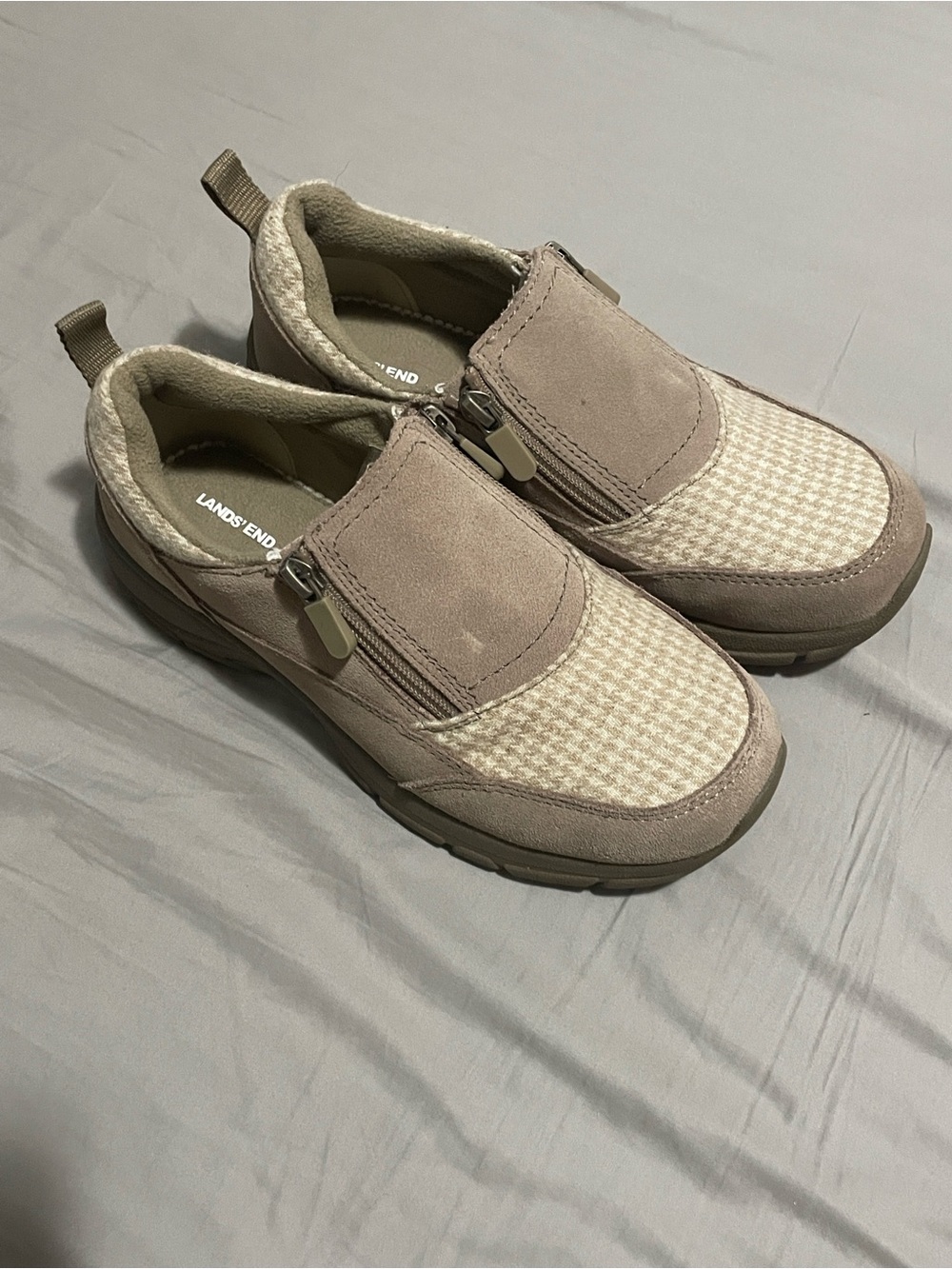 Lands' End Womans Taupe and Cream Slip-On Sneakers